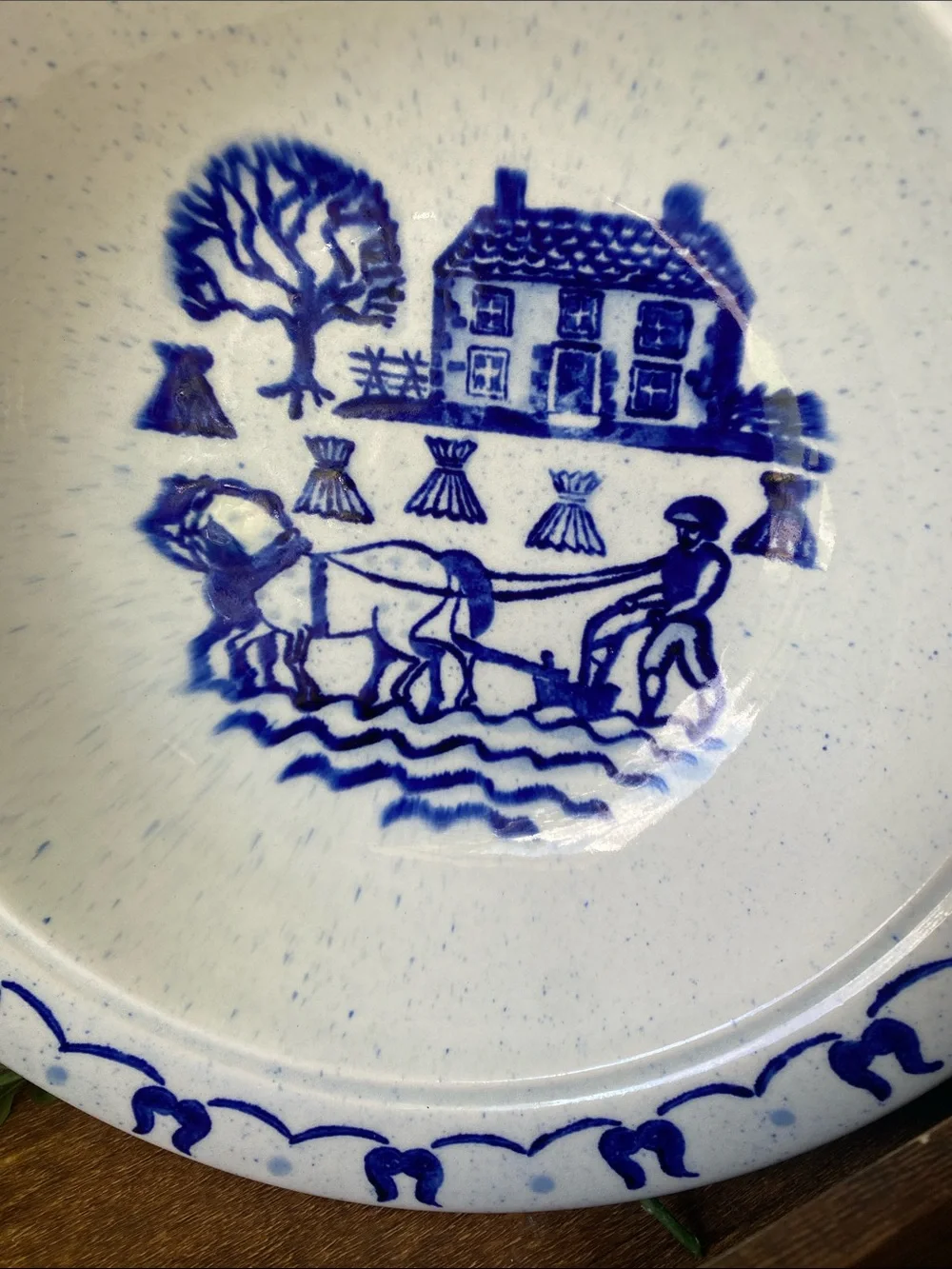 Vintage Metlox Poppytrail Provincial Blue/White Dinner Bowl Hand-Decorated Scene
